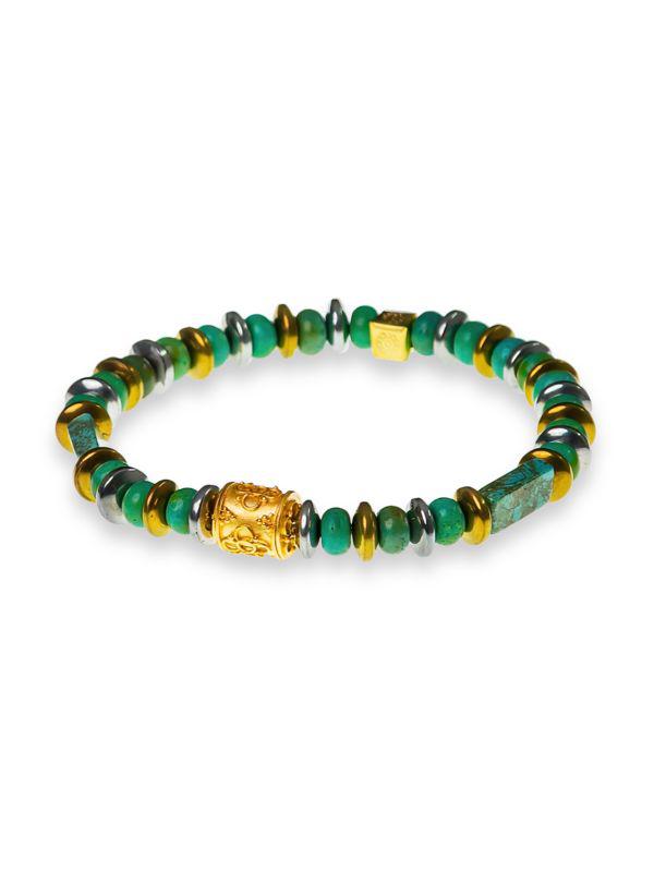 Jean Claude Dell Arte 24KGoldplated Sterling Silver, Turquoise & Hematite Beaded Bracelet