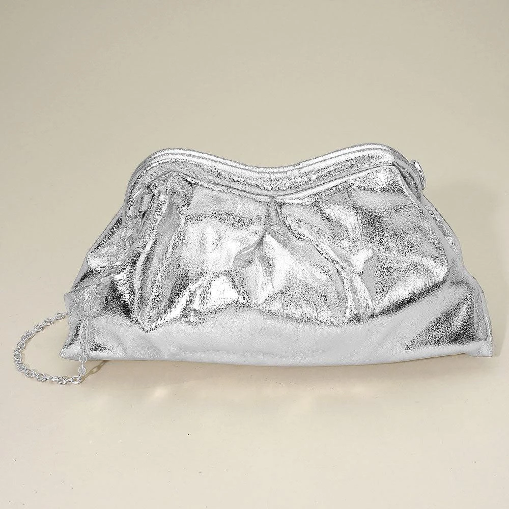 FASHNZFAB Metallic Pleated Frame Clutch Evening Bag / Crossbody Bag 2