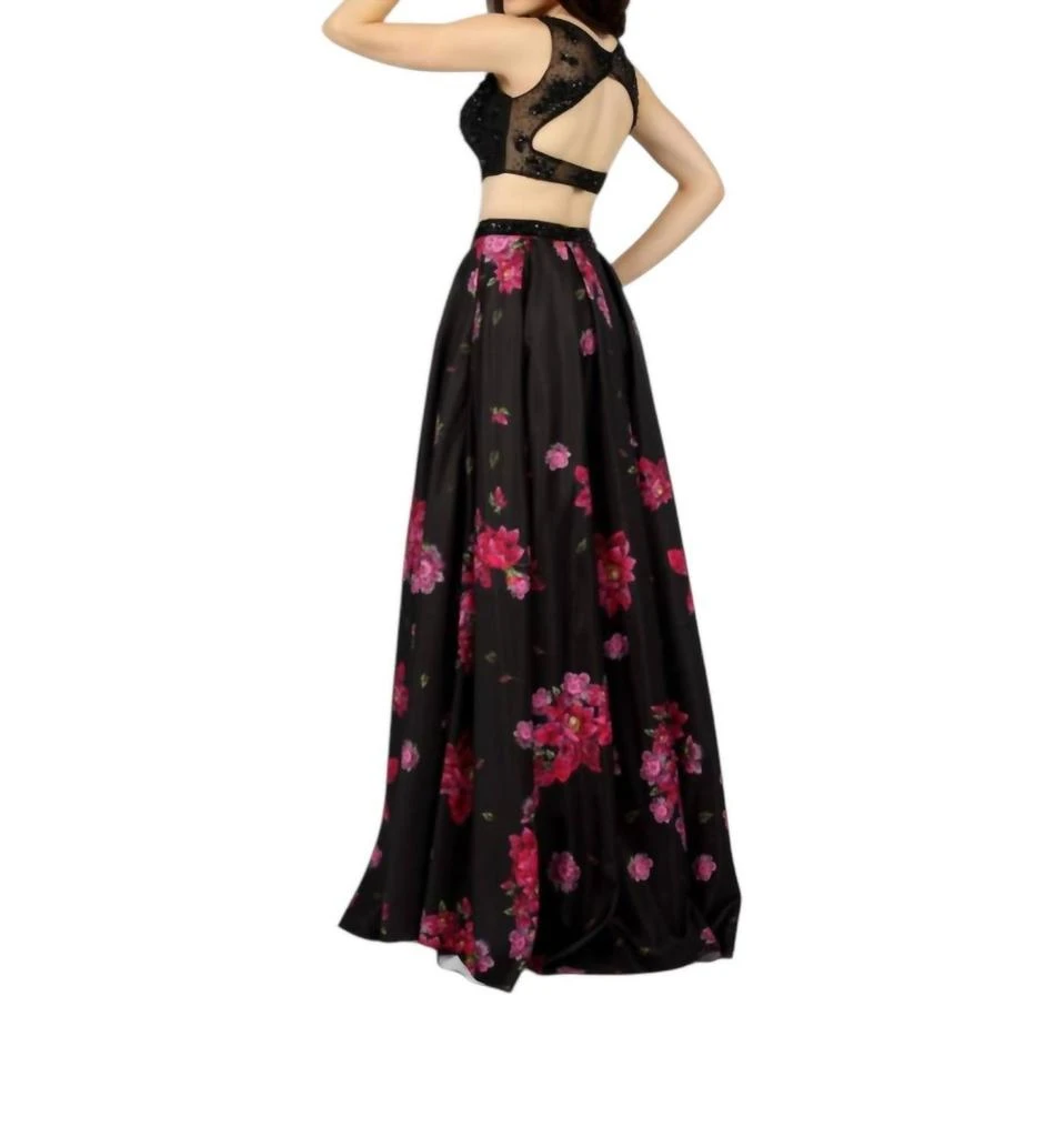 Karishma Creations Two-Piece Floral Evening Gown In Black Multi 2
