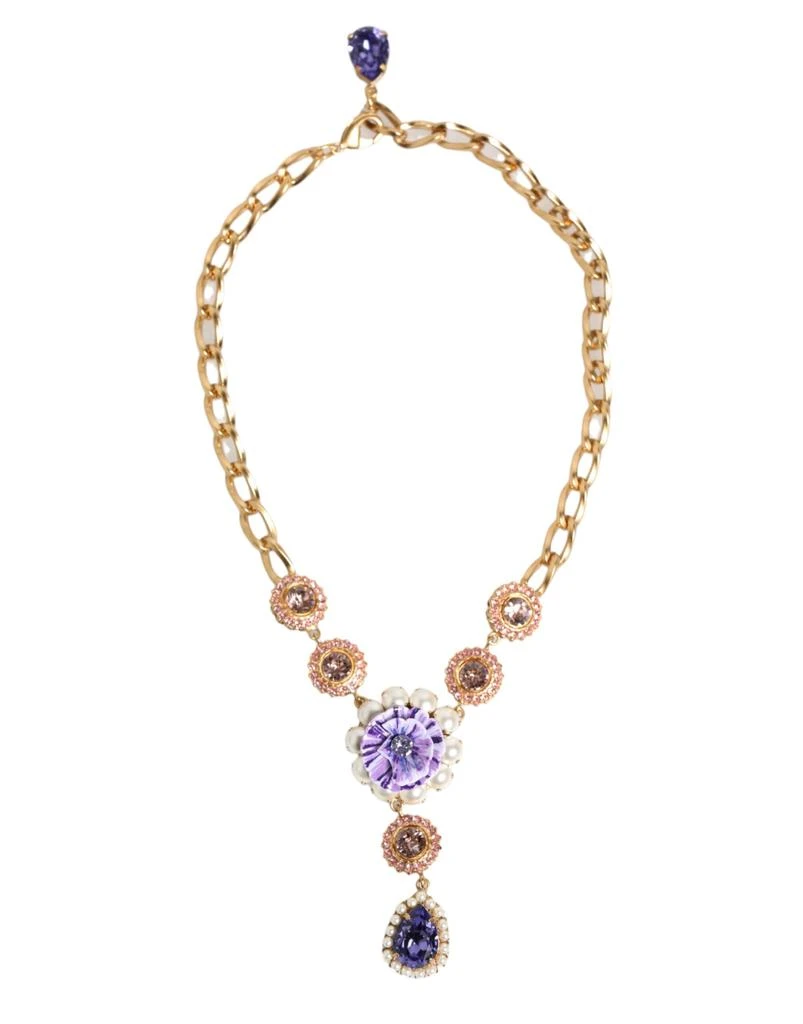 Dolce 
Gabbana gold Brass Crystal ivory Floral Pendant Jewelry Women
s Necklace