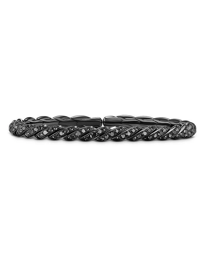 David Yurman Sculpted Cable Flex Bracelet in 18K White Gold with Black Rhodium and Black Diamonds, 5mm