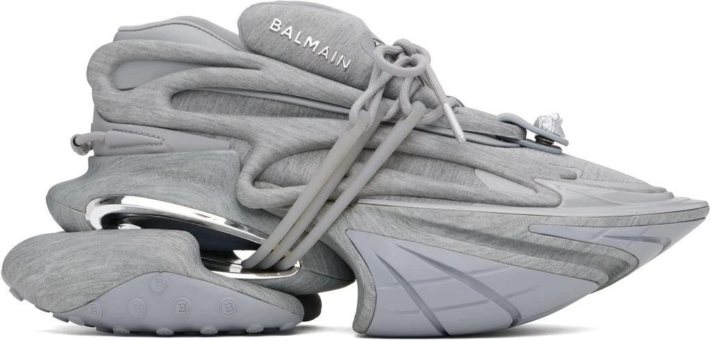 Balmain Gray Unicorn Low Fleece Print Sneakers 1