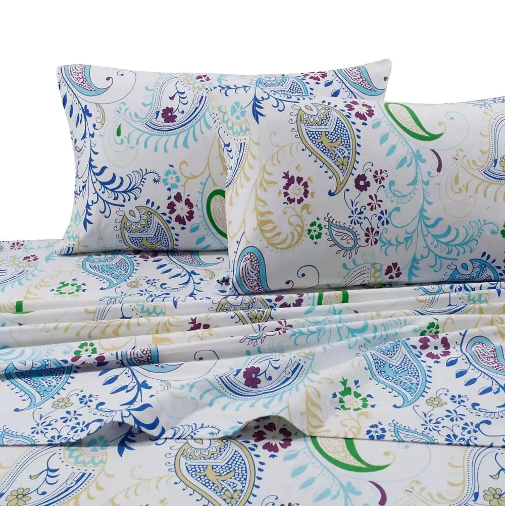 Tribeca Living Paisley Garden Extra Deep Pocket Flannel Sheet Set, Queen
