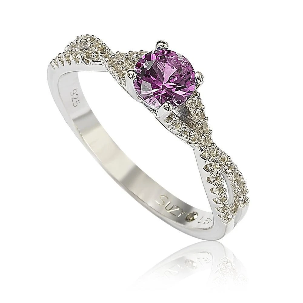 Suzy Levian Sterling Silver Pink Sapphire (0.70cttw)
Diamond Accent Crossover Twist Ring