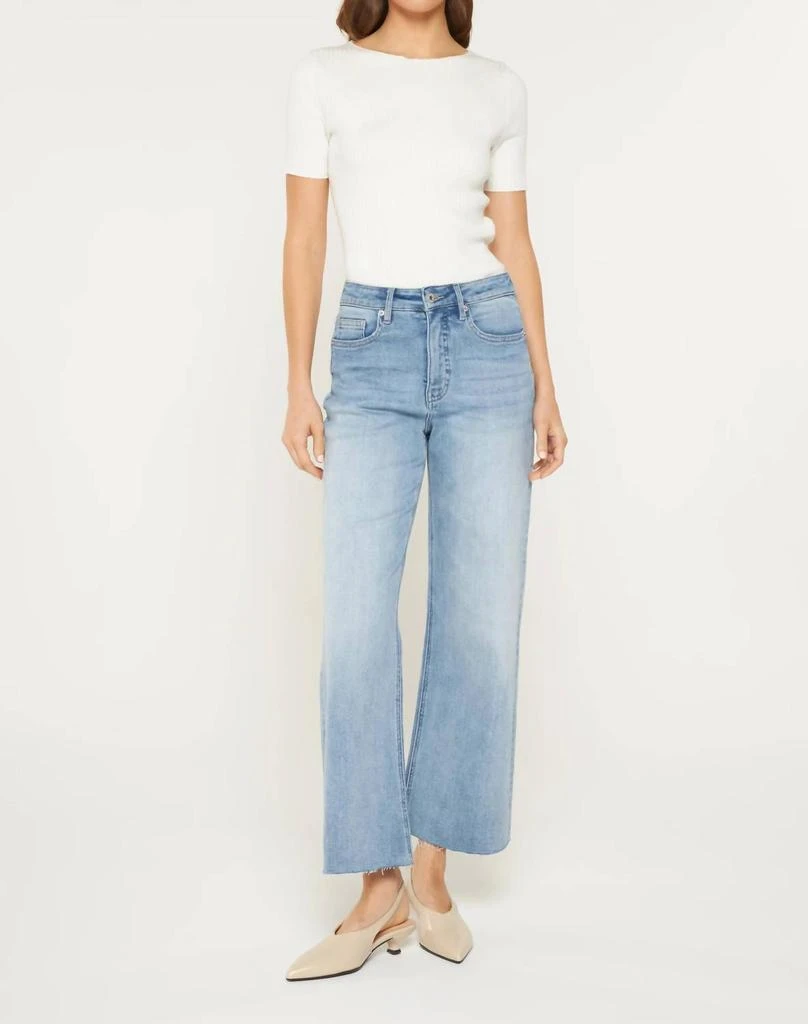 mica denim Tummy Tuck High Rise Wide Raw Hem Jeans In Ball Blue 4