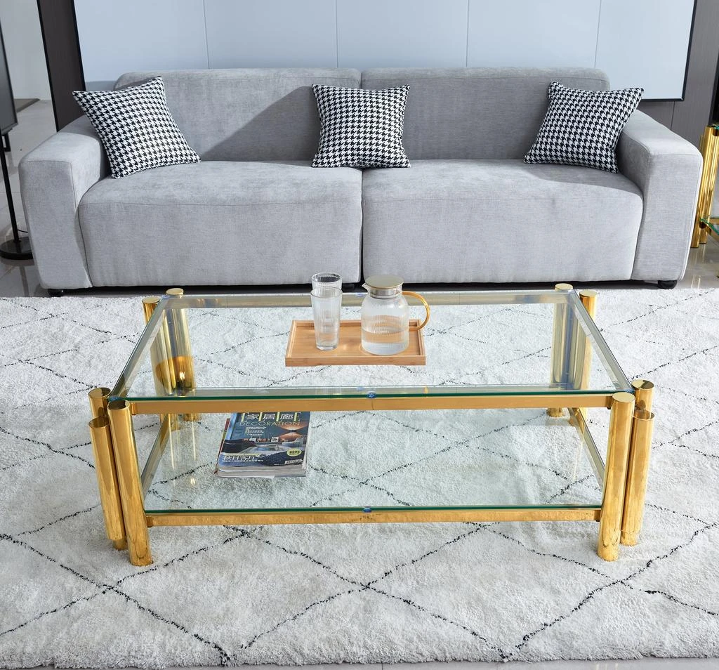 Streamdale Furniture Streamdale 47" Modern Coffee Table with Double Clear Tempered Glass, Storage 5