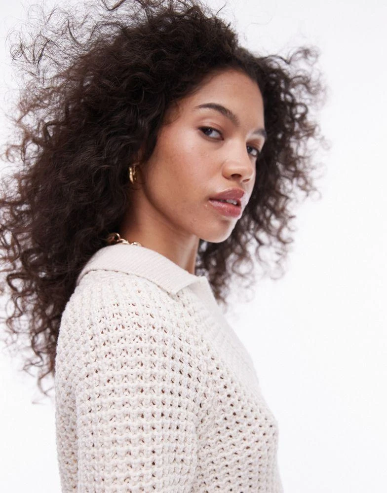 Topshop Topshop knitted chunky polo top in cream 2