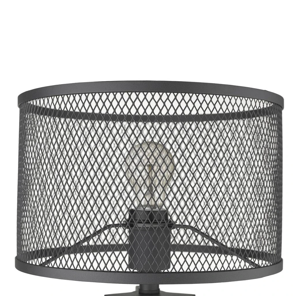 Hivvago 20" Brown Metal Column Table Lamp With Black Drum Shade 3