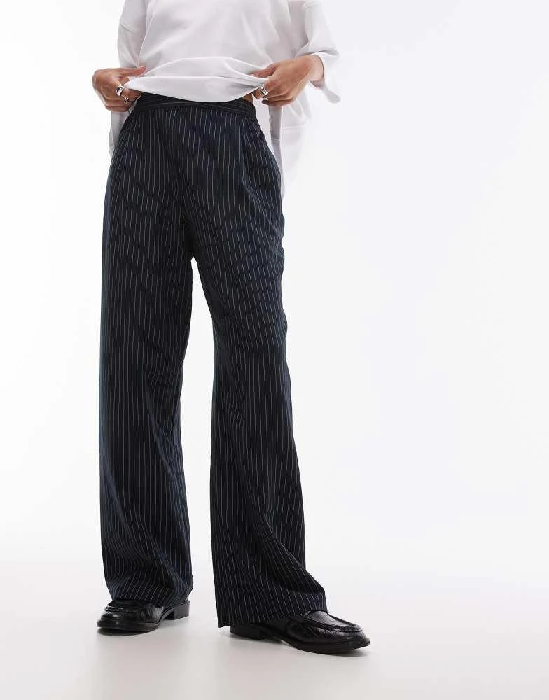 Topshop Topshop contrast stitch pinstripe jogger in navy 5