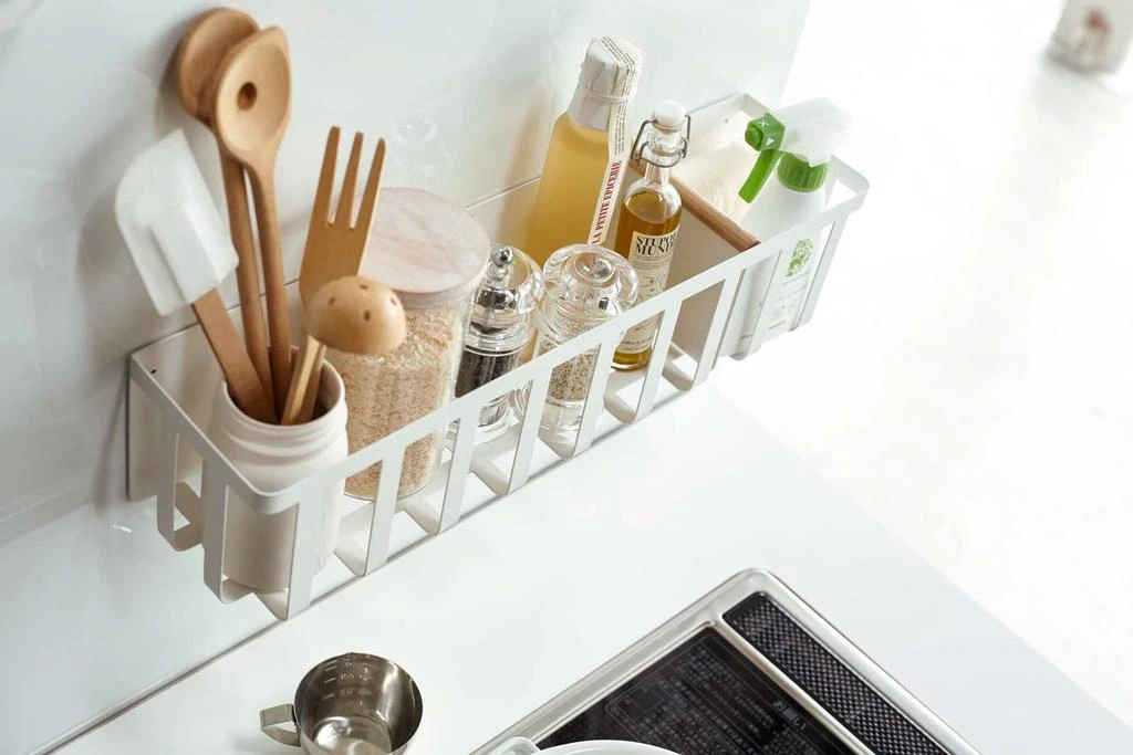 Yamazaki Home Magnetic Storage Basket, Steel + Wood, Magnetic, Sliding Divider, No Assembly 4