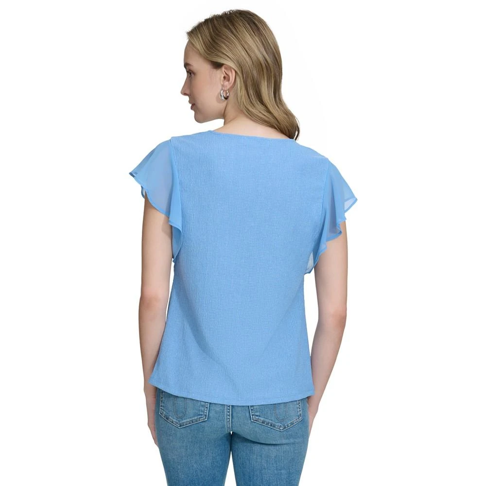 Calvin Klein Women's Chiffon-Sleeve Crinkle V-Neck Top 2