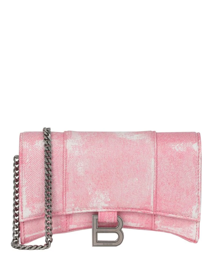 Balenciaga Denim Print Hourglass Wallet On A Chain 1