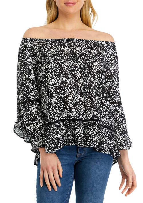 John Paul Richard Paul Richard Womens Off The Shoulder Printed Ruffle Sleeve Blouse