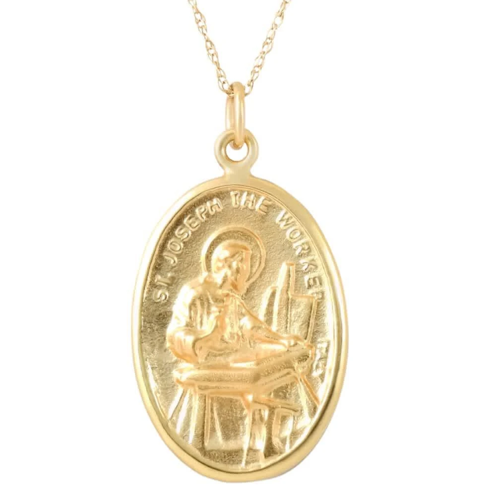 Pompeii3 14k White or Yellow Gold St. Joseph Medal Pendant 1" Tall 2.5 Grams