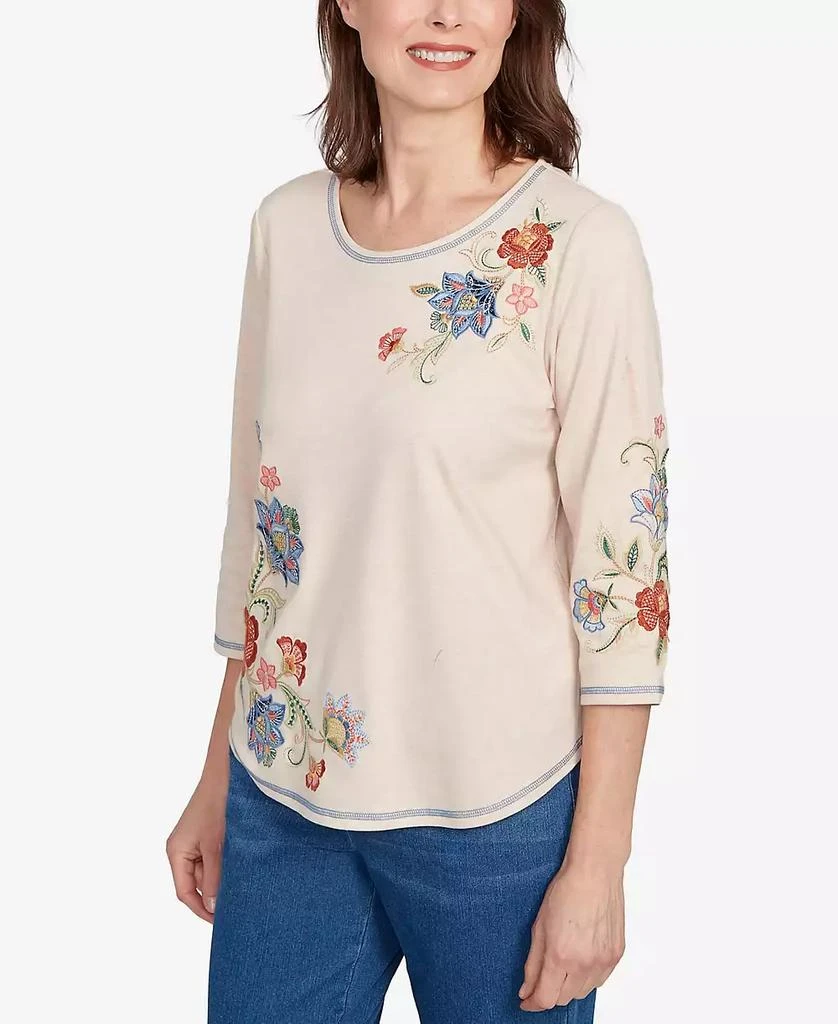 Alfred Dunner Women's El Paso Asymmetrical Floral Embroidered Top 3