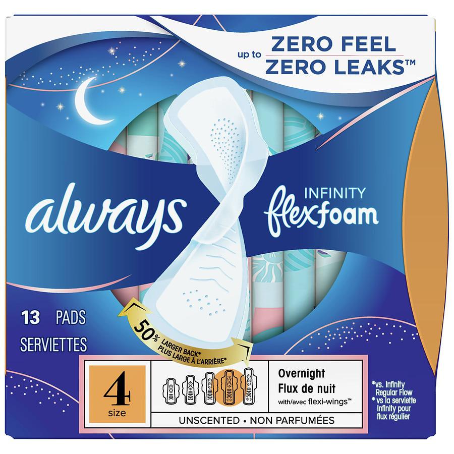 Always Infinity Pads, Overnight, with Wings Unscented, Size 4