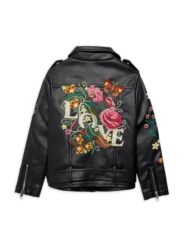 Hannah Banana Little Girl's Embroidered Faux Leather Jacket 2