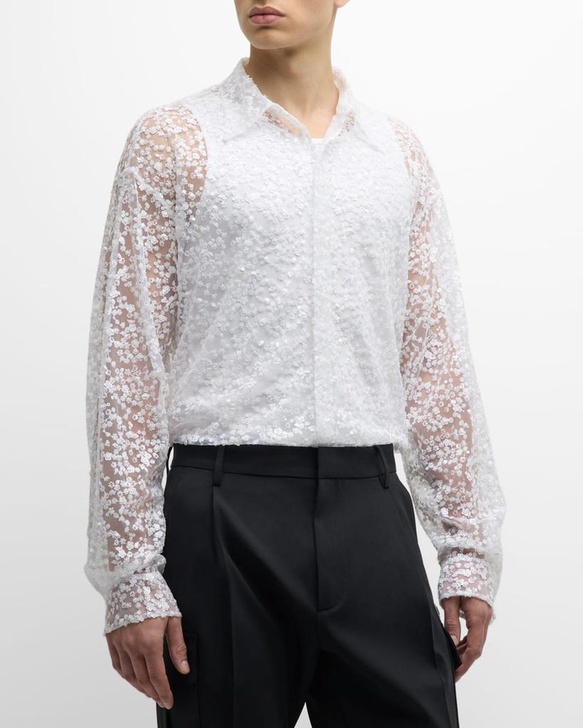 Dsquared2 Men's Sequin Blossoms Sheer Dress Shirt