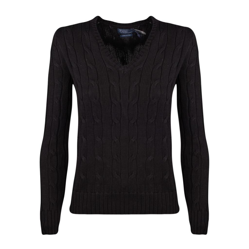 Ralph Lauren Ralph Lauren Cotton Cable-Knit Sweater With V-Neck Black