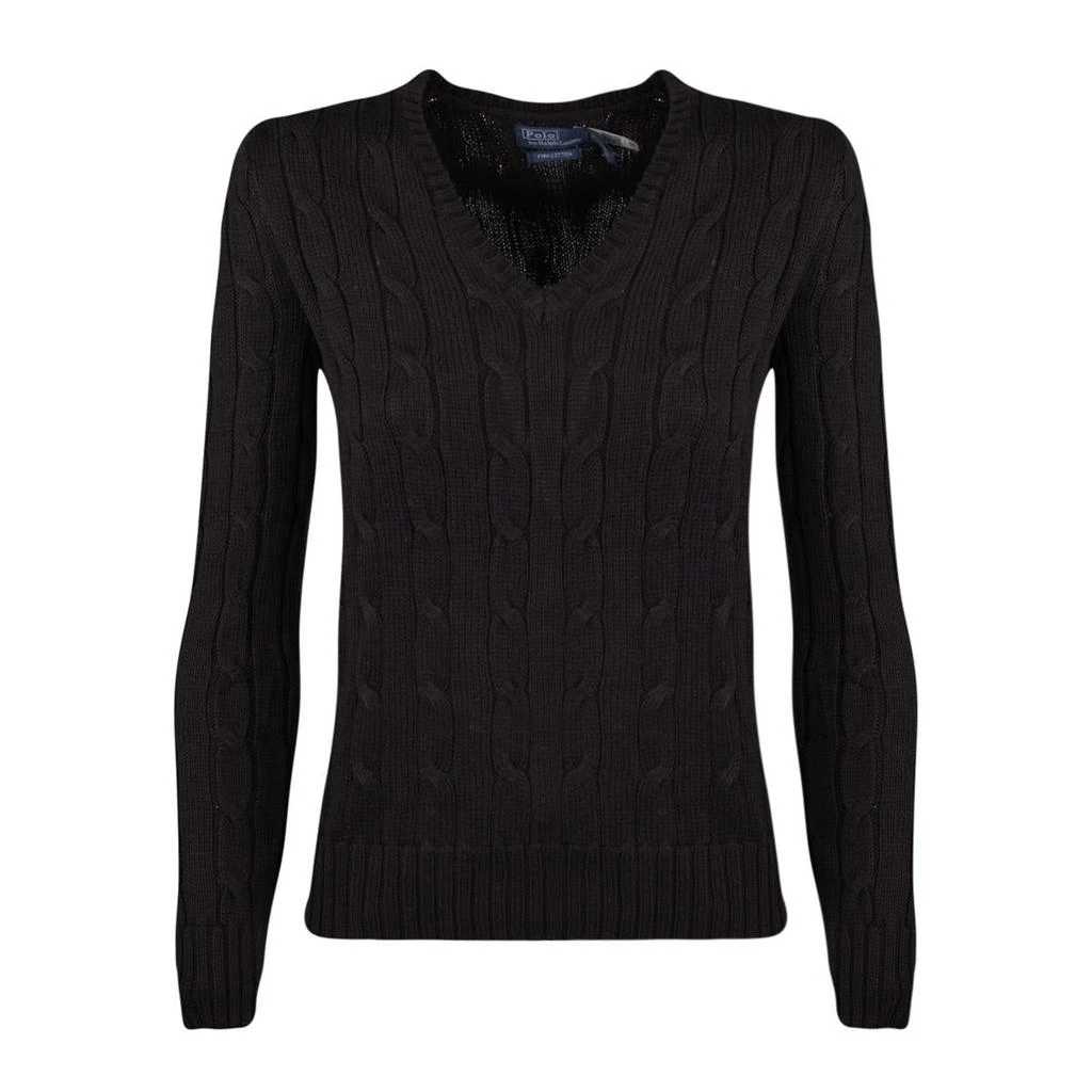 Ralph Lauren Ralph Lauren Cotton Cable-Knit Sweater With V-Neck Black 1