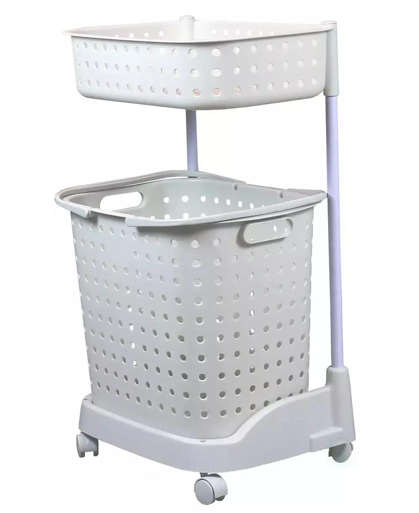 Basicwise Vintiquewise 2 Tier Plastic Laundry Basket with Wheels