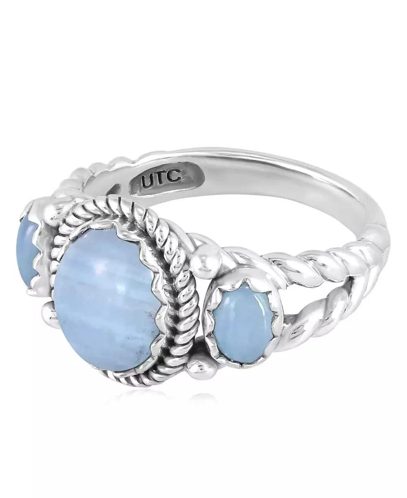 American West Jewelry Sterling Silver Blue Lace Agate 3-Stone Ring, Sizes 5 to 11 3