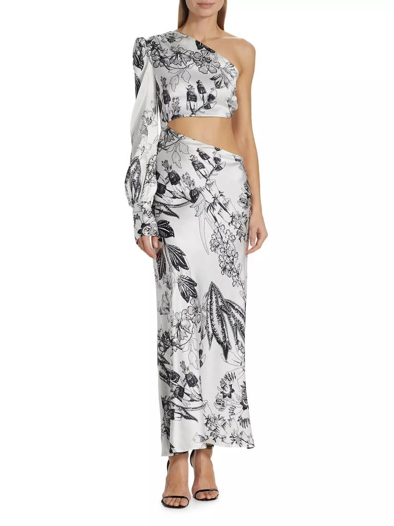 Adriana Iglesias Matiz Asymmetric Floral Stretch Silk Cut-Out Dress 3