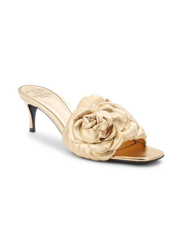 Valentino 51MM Floral Leather Kitten Heel Sandals 2