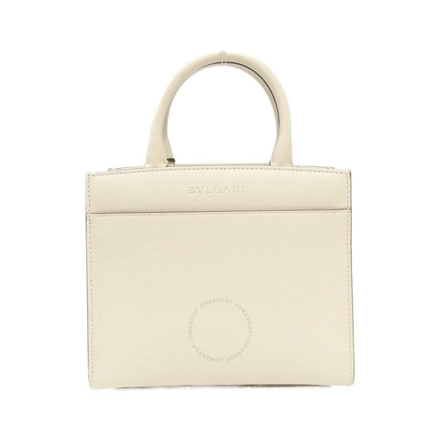 BVLGARI White Leather Logo Tote Bag