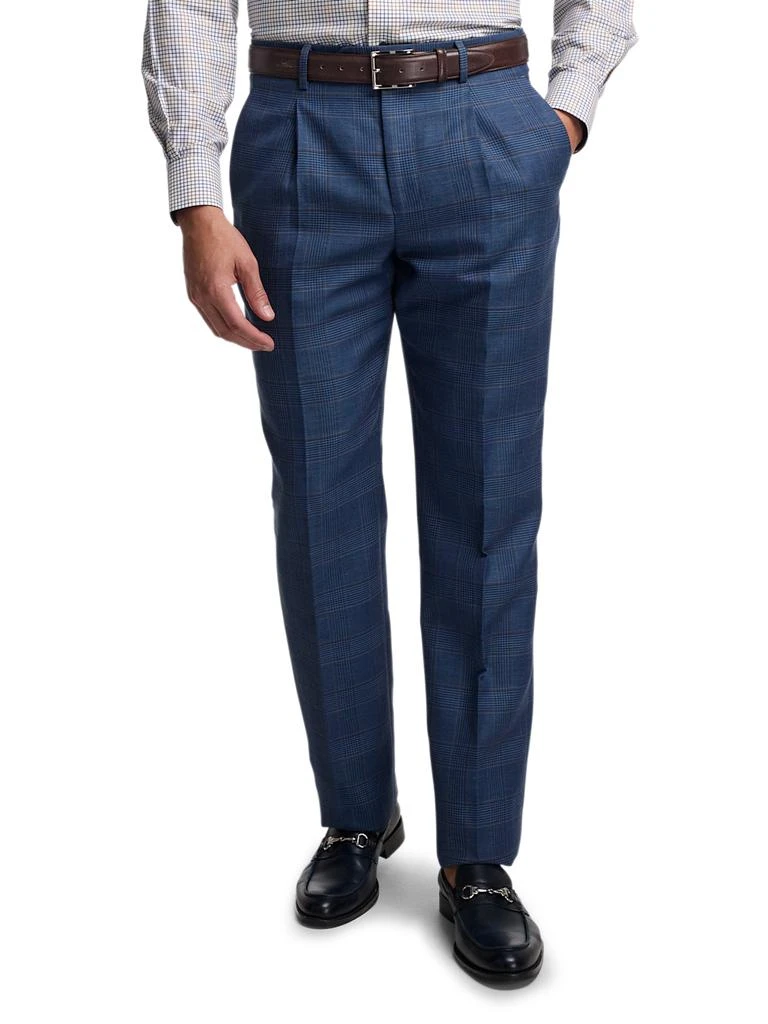 Paul Fredrick Blue/tan Wool Blend Plaid Single Pleat Suit Pants 2
