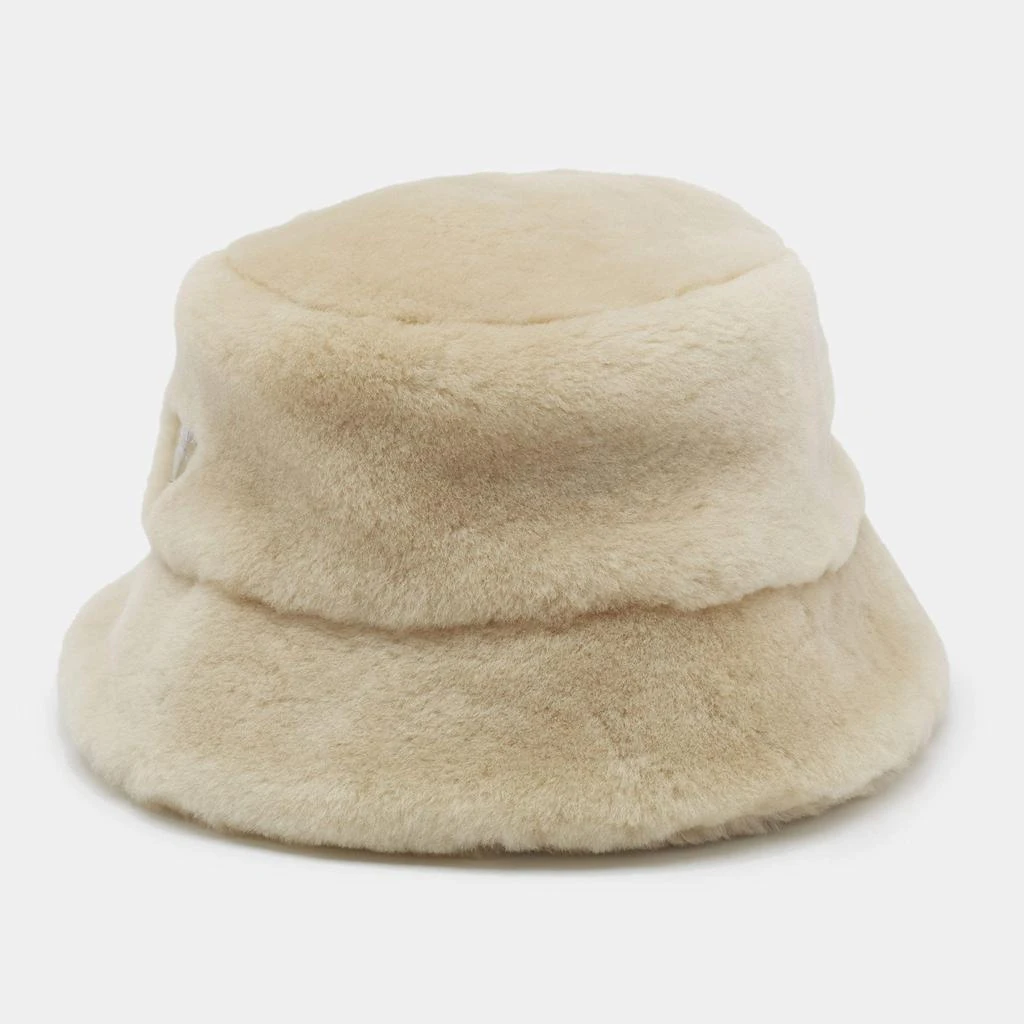 Prada Prada Cream Shearling Logo Plaque Bucket Hat S 4