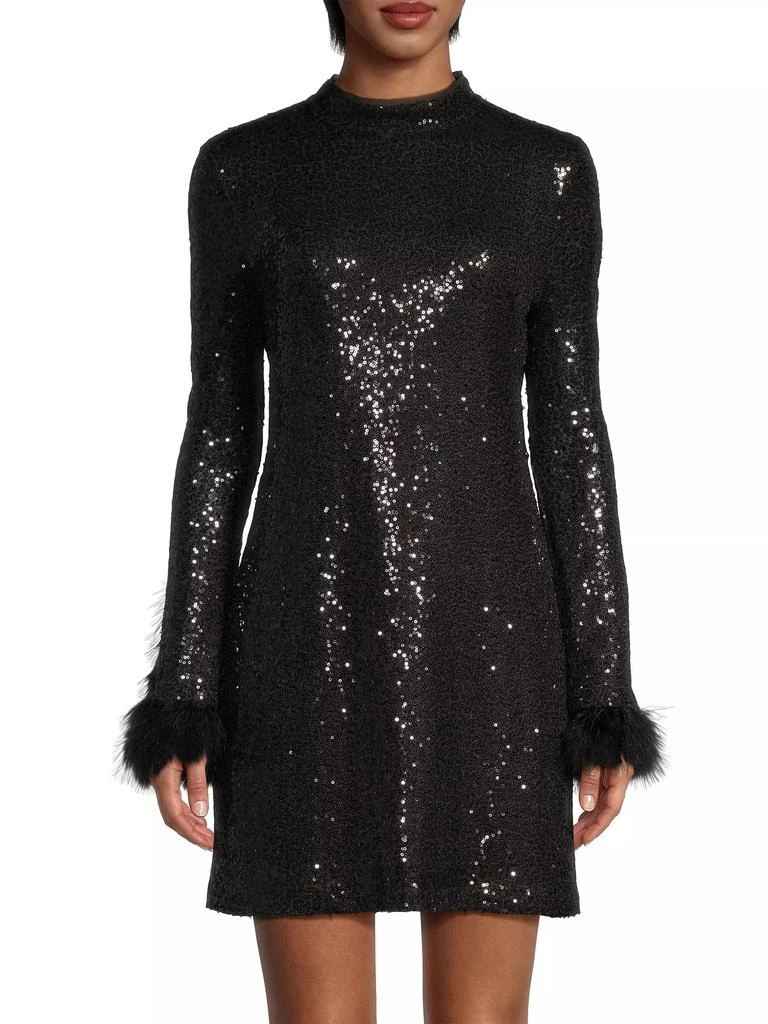 Laundry by Shelli Segal Sequined Feather-Cuff Minidress 3