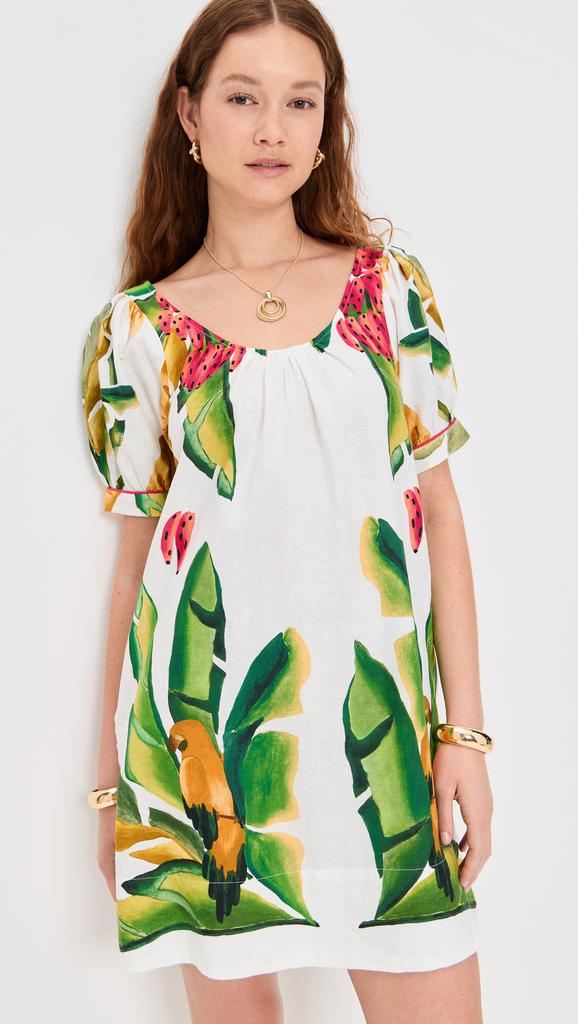 Farm Rio Summer Foliage Scarf Off-White Mini Dress