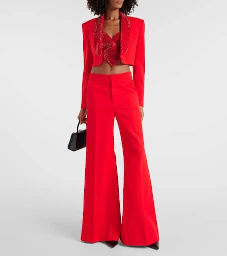 AREA Crystal-embellished cropped wool blazer 2