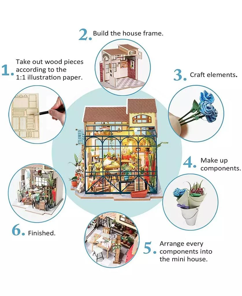 Robotime DIY Miniature Wooden Dollhouse Kit with Furniture Model Building Set 5