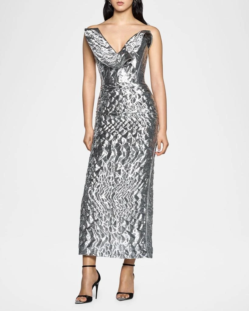 Maticevski Requiem Strapless Ruffle Metallic Midi Dress 2