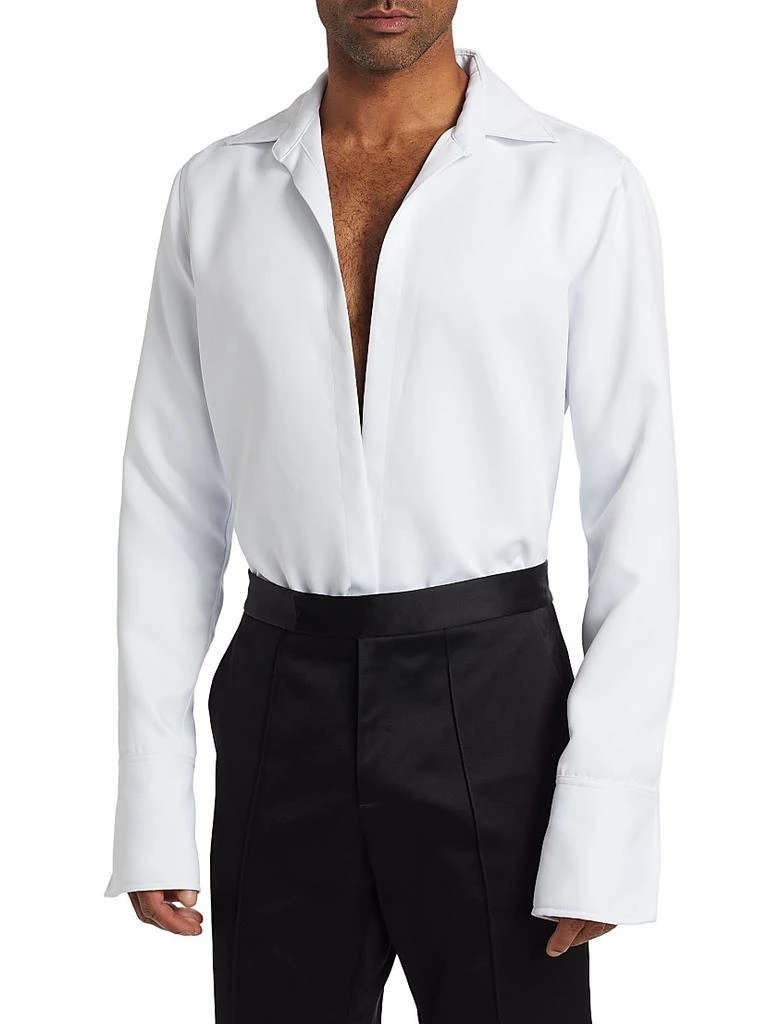 LaQuan Smith Open Chest Matte Satin Dress Shirt 3