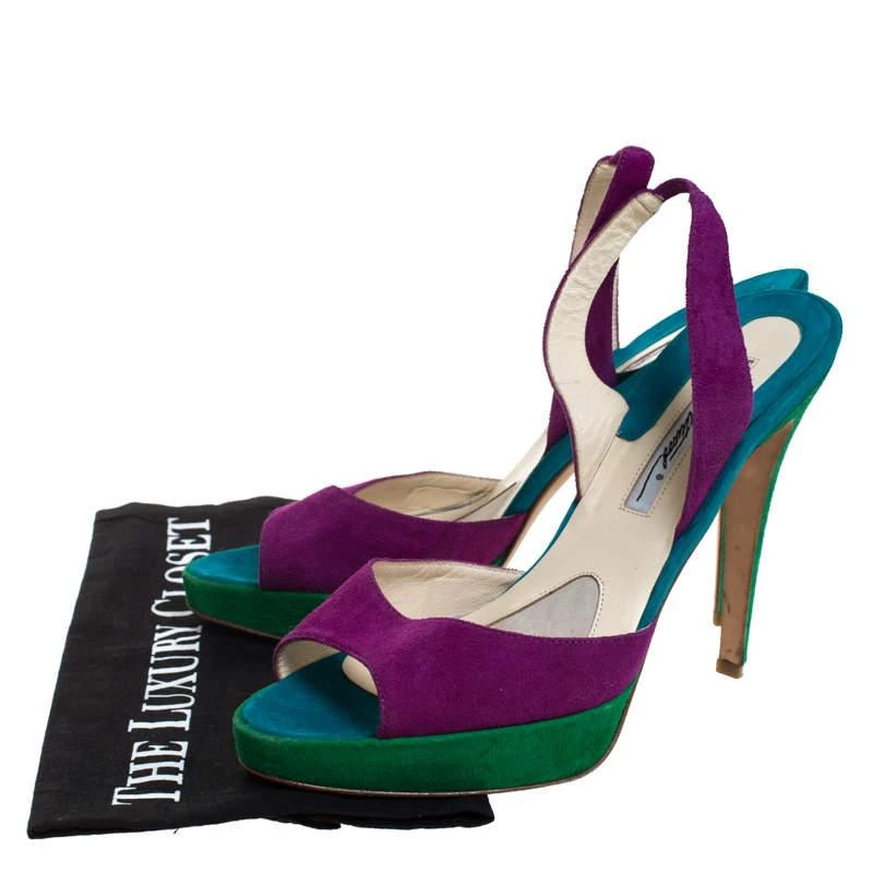 Brian Atwood Brian Atwood Multicolor Suede Peep Toe Slingback Platform Sandals Size 39.5 8