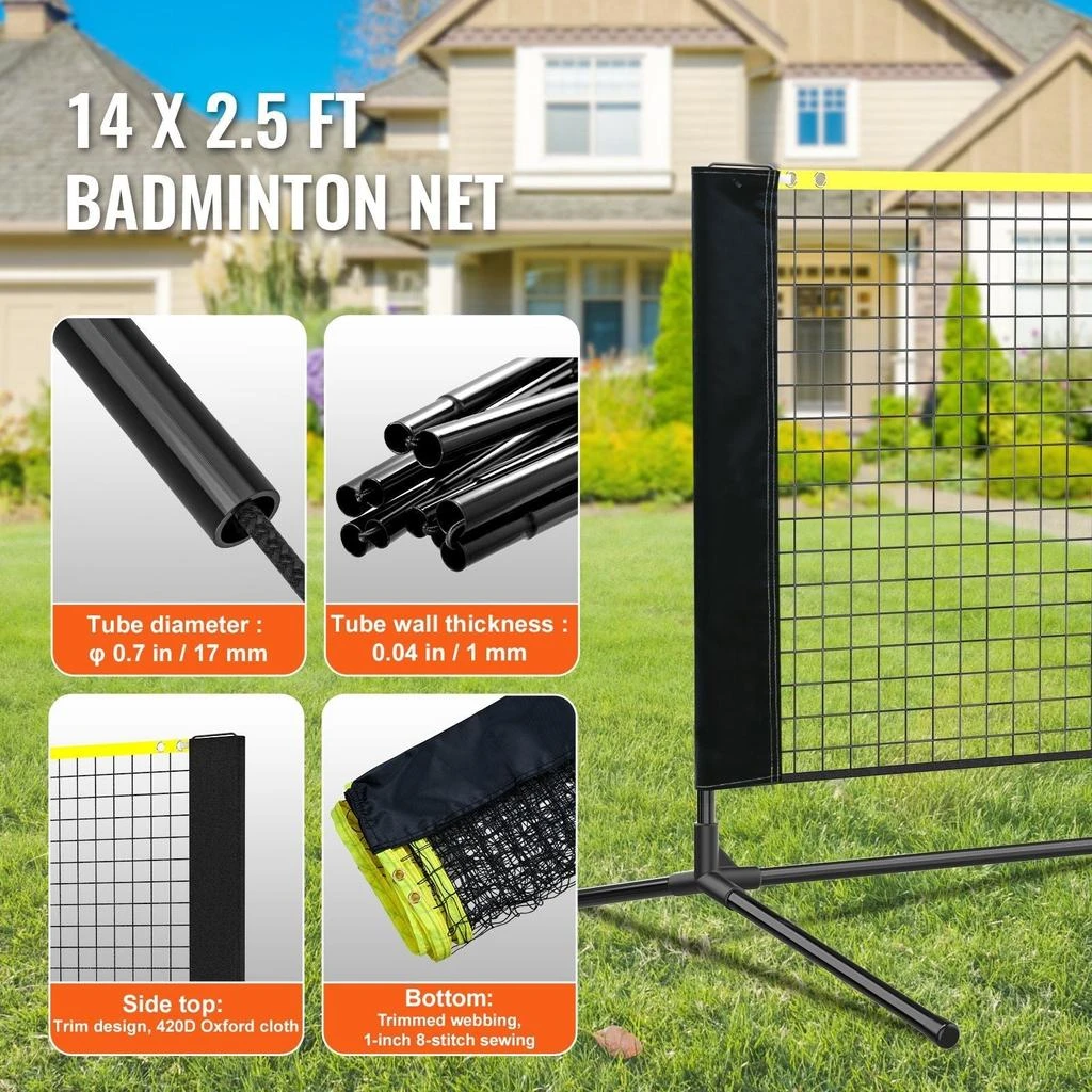 VVOR Badminton Net, Height Adjustable Volleyball Net, 14ft Wide Foldable Pickleball Net, Portable Easy Setup Tennis Net Set with Poles, Stand and Carry Bag, for Kids Backyard Game Indoor Outdoor Use 4