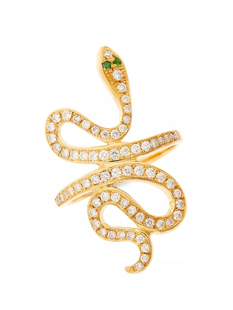 Ileana Makri Diamond Slither Snake 18K Yellow Gold, Tsavorite & Diamond Ring