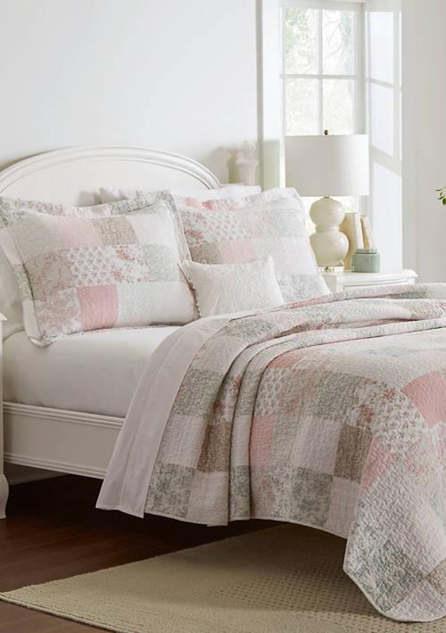 Laura Ashley Ashley Celina Patchwork 3 Piece Floral Cotton Quilt Set