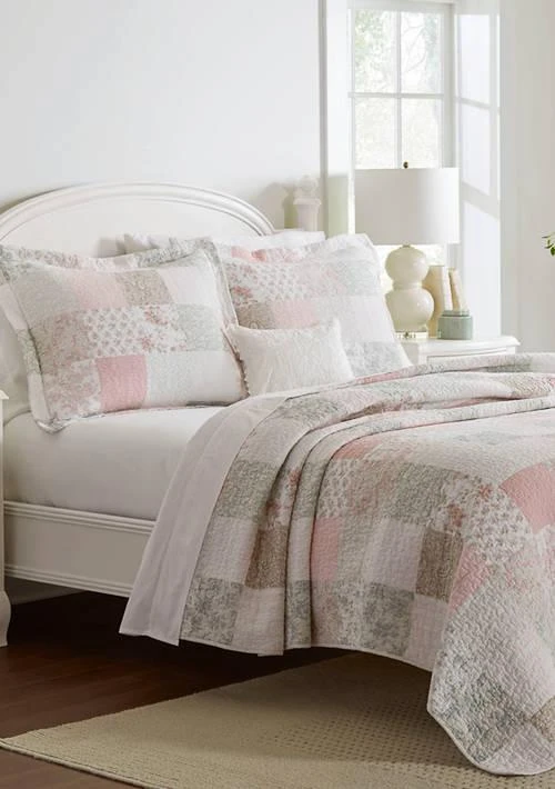 Laura Ashley Ashley Celina Patchwork 3 Piece Floral Cotton Quilt Set 1