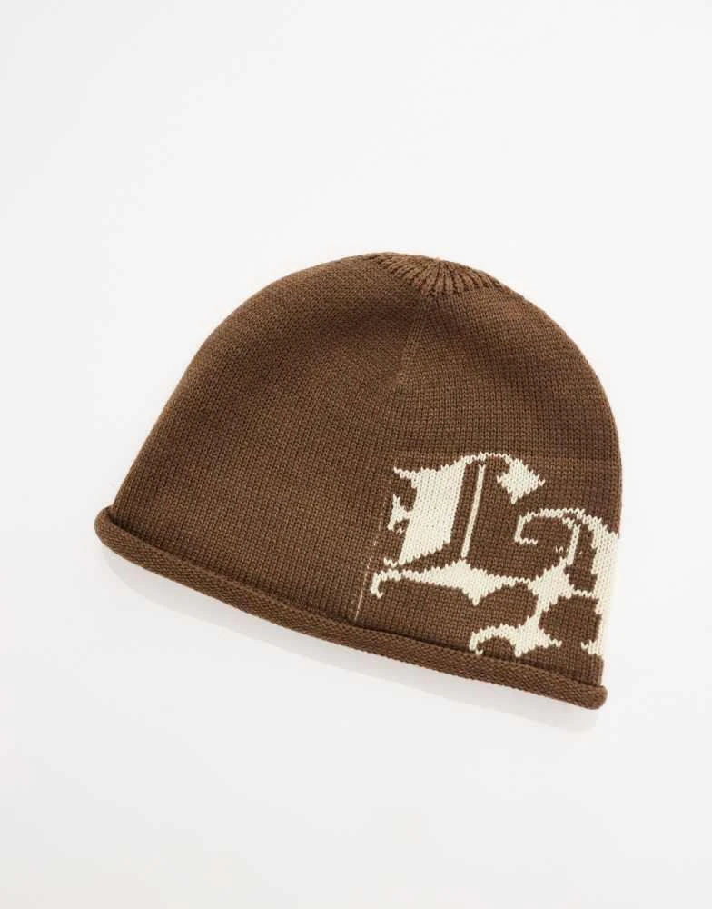 ASOS ASOS DESIGN skull beanie with LA graphic in brown 4