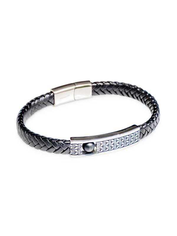 Jean Claude Dell Arte Stainless Steel, Leather & Black Onyx Bracelet