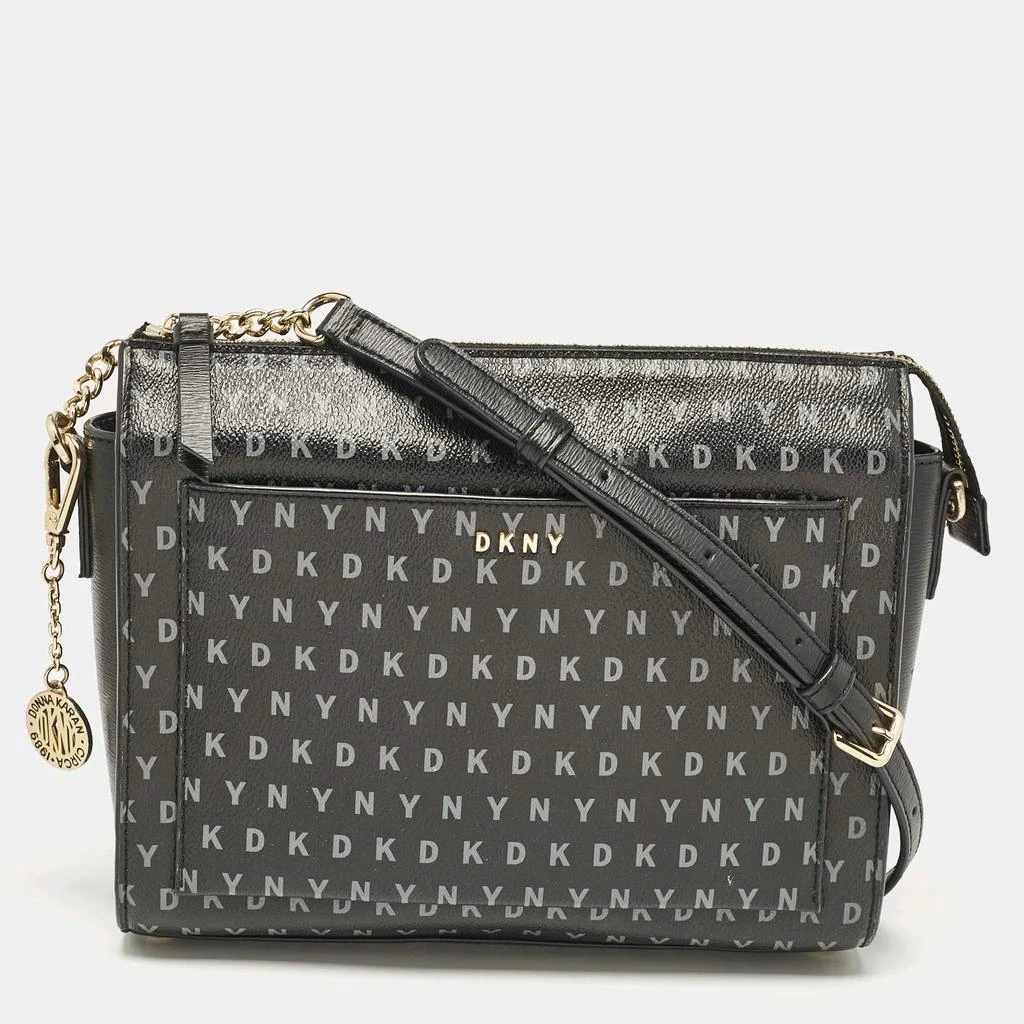 DKNY DKNY Black/Grey Monogram Coated Fabric Ava Zip Crossbody Bag 1
