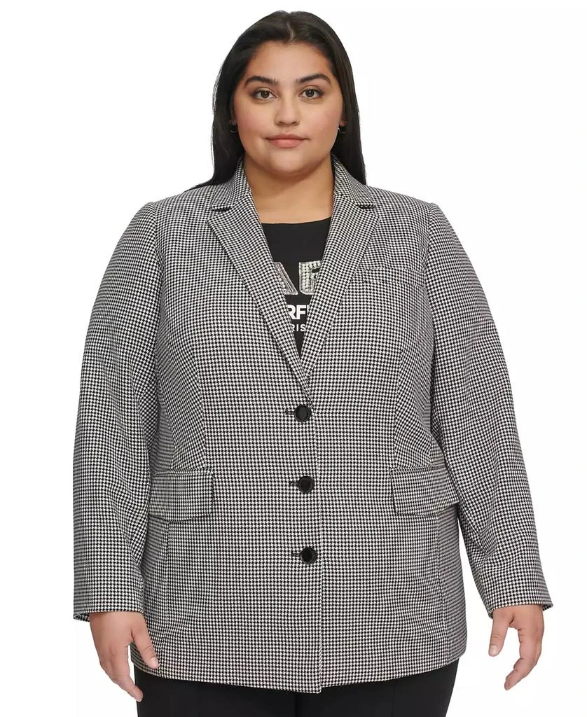 Karl Lagerfeld Paris Plus Size Three-Button Houndstooth Blazer, First@Macy’s 1