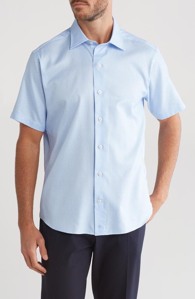 David Donahue Print Cotton Short Sleeve Button-Up Shirt