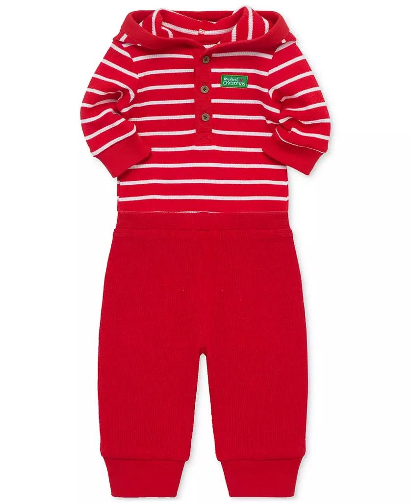 Little Me Baby My 1st Christmas Cotton Hooded Reindeer Bodysuit & Pants Set 5