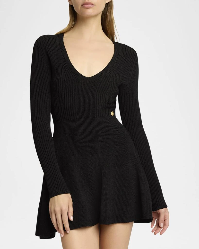 Balmain Plunging Long-Sleeve Rib Knit Mini Dress 5