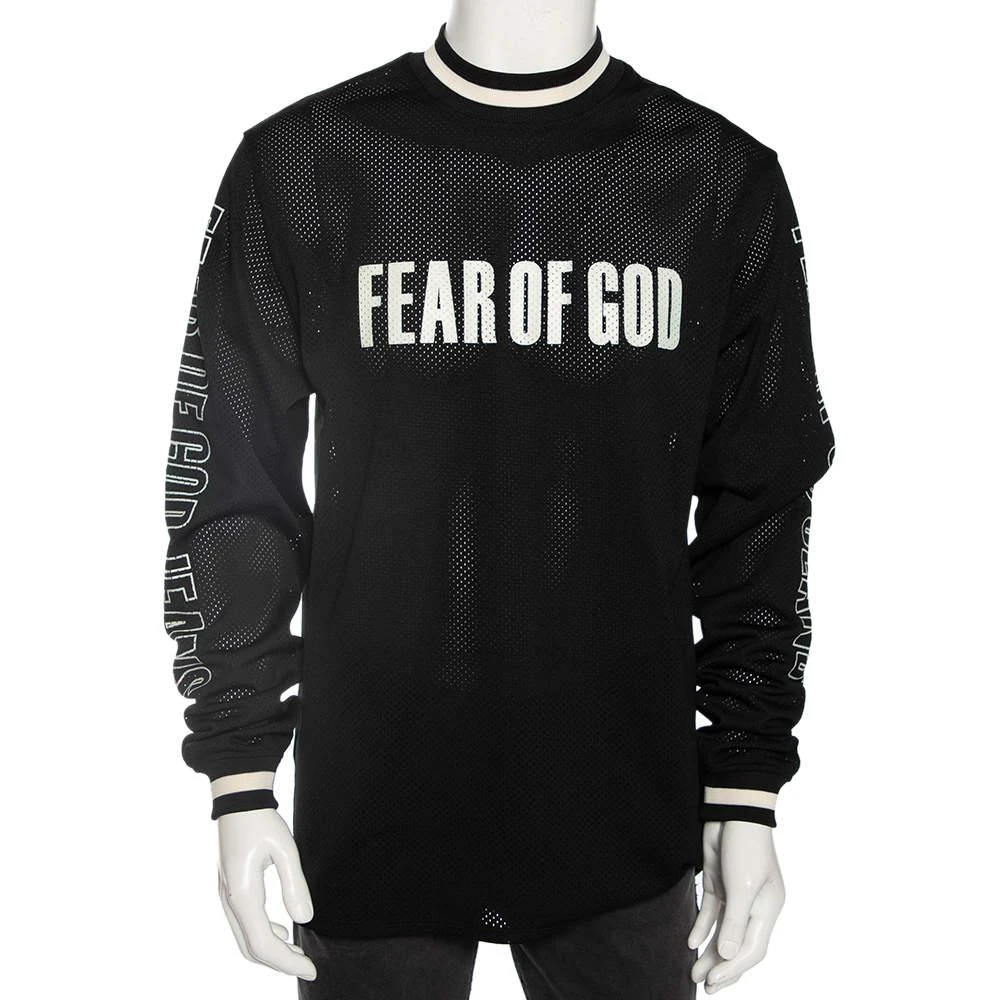 Fear of god Fear of God Black Synthetic Logo Print Long Sleeved Mesh-Jersey T-Shirt S 1